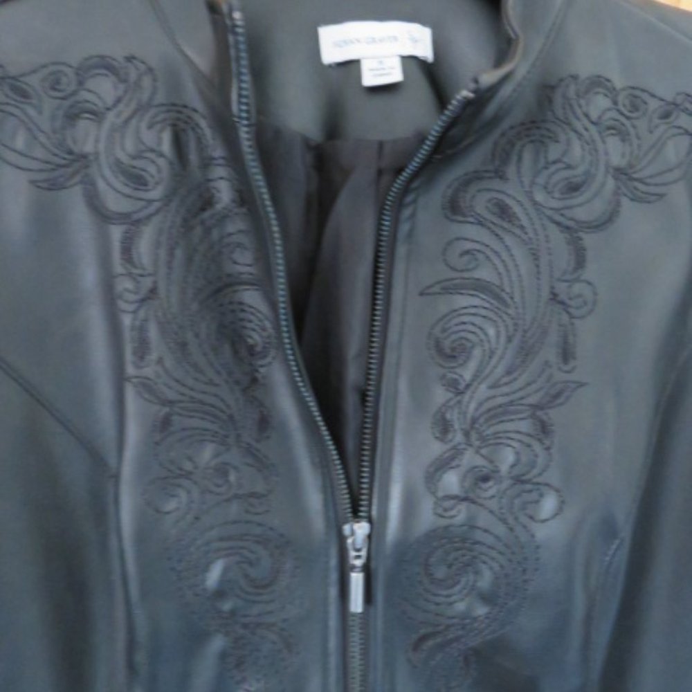 Susan Graver Faux Leather Jacket with Embroidery